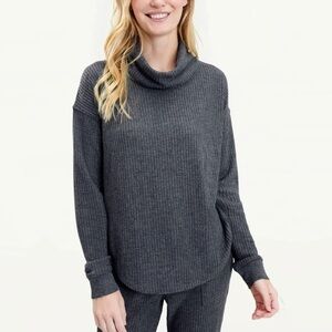 NWT Splendid Firestone Thermal Waffle Knit Cowl Neck Top Dark Grey